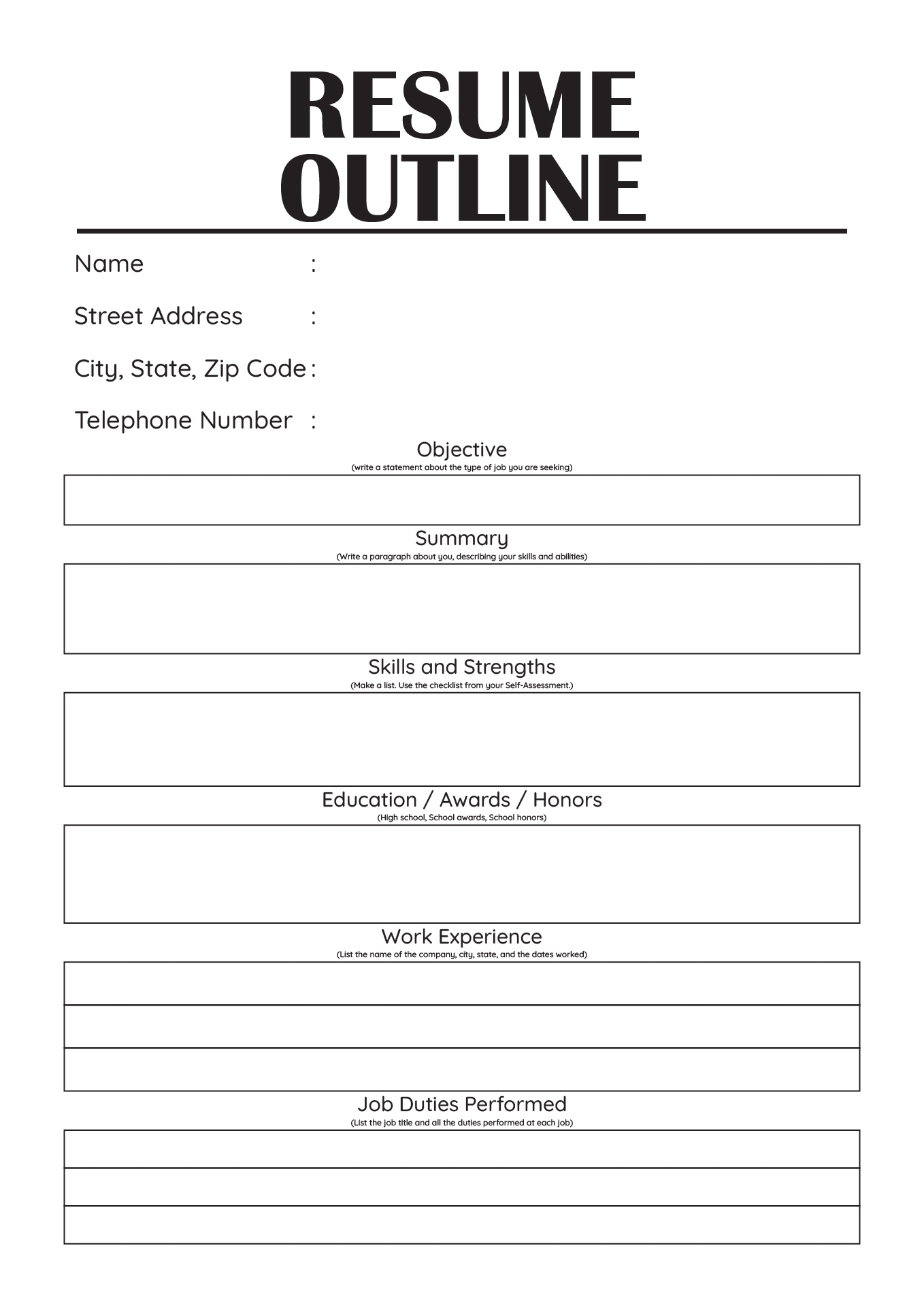 Free Printable Resume Worksheet Templates Worksheets Library