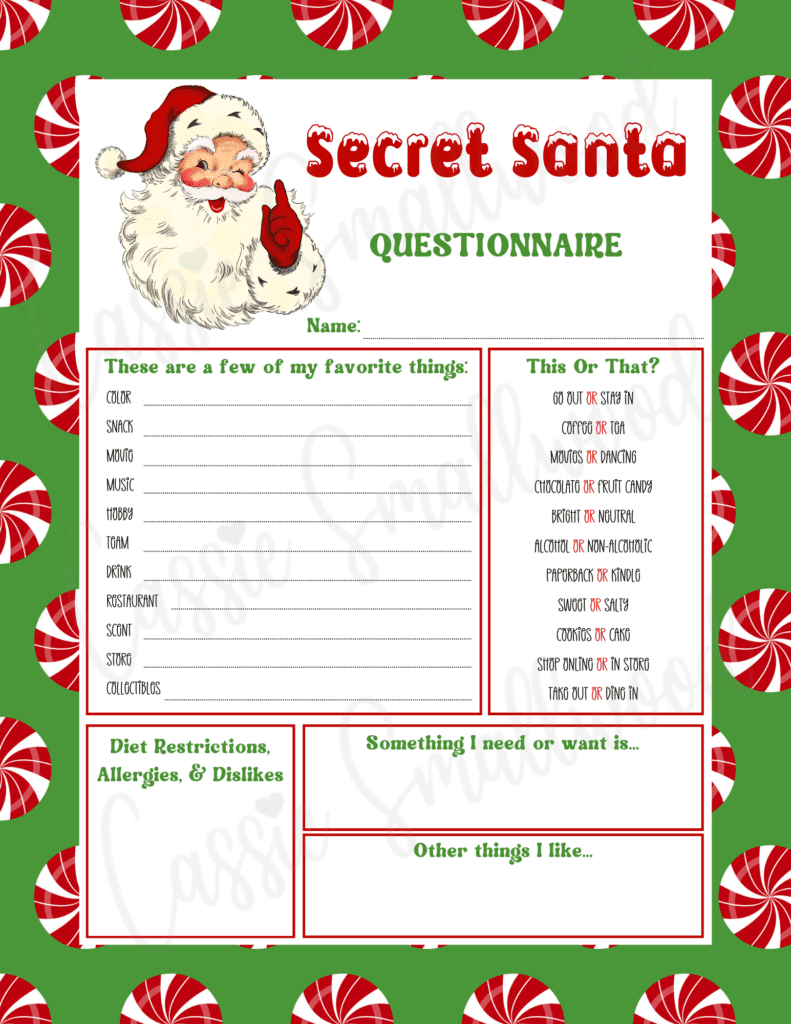 Secret Santa Free Printable Template Pdf
