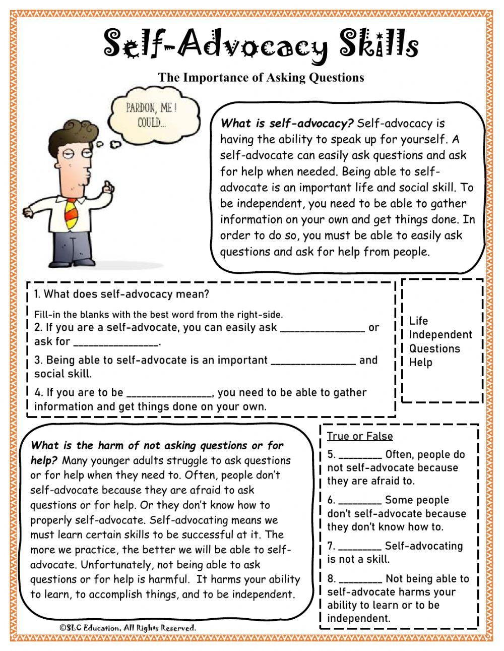 Free Printable Self Advocacy Skills Worksheets Worksheets Library