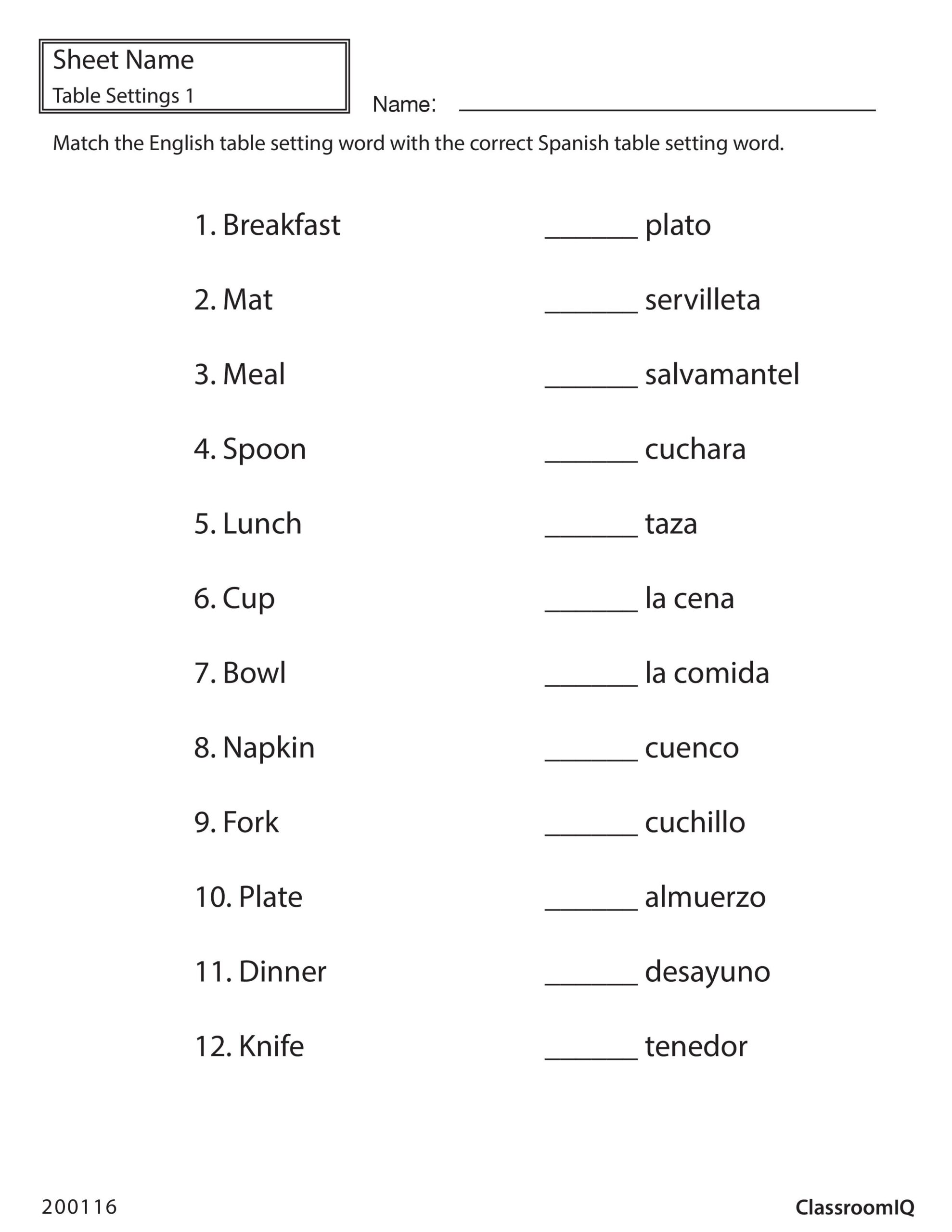 Free Printable Beginner Spanish Worksheets