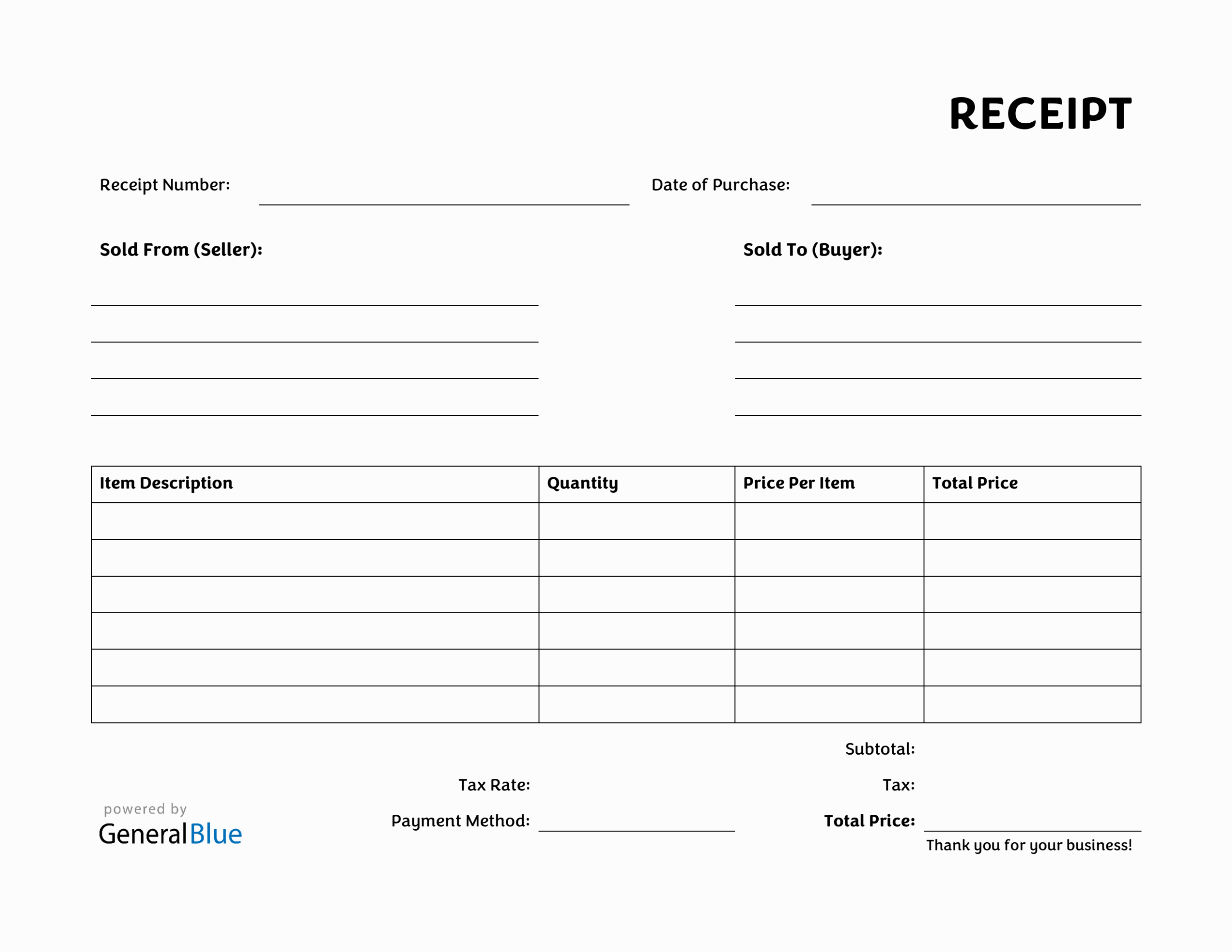 Receipt Template Printable Free