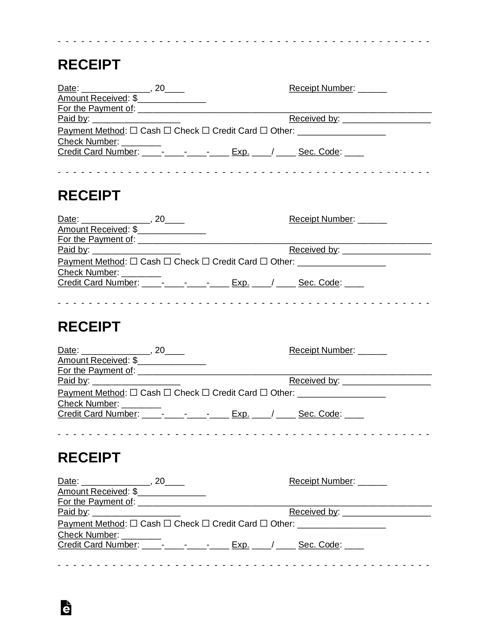 Printable Blank Receipt Templates