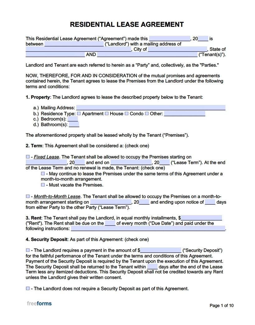 Printable Rental Agreement Template