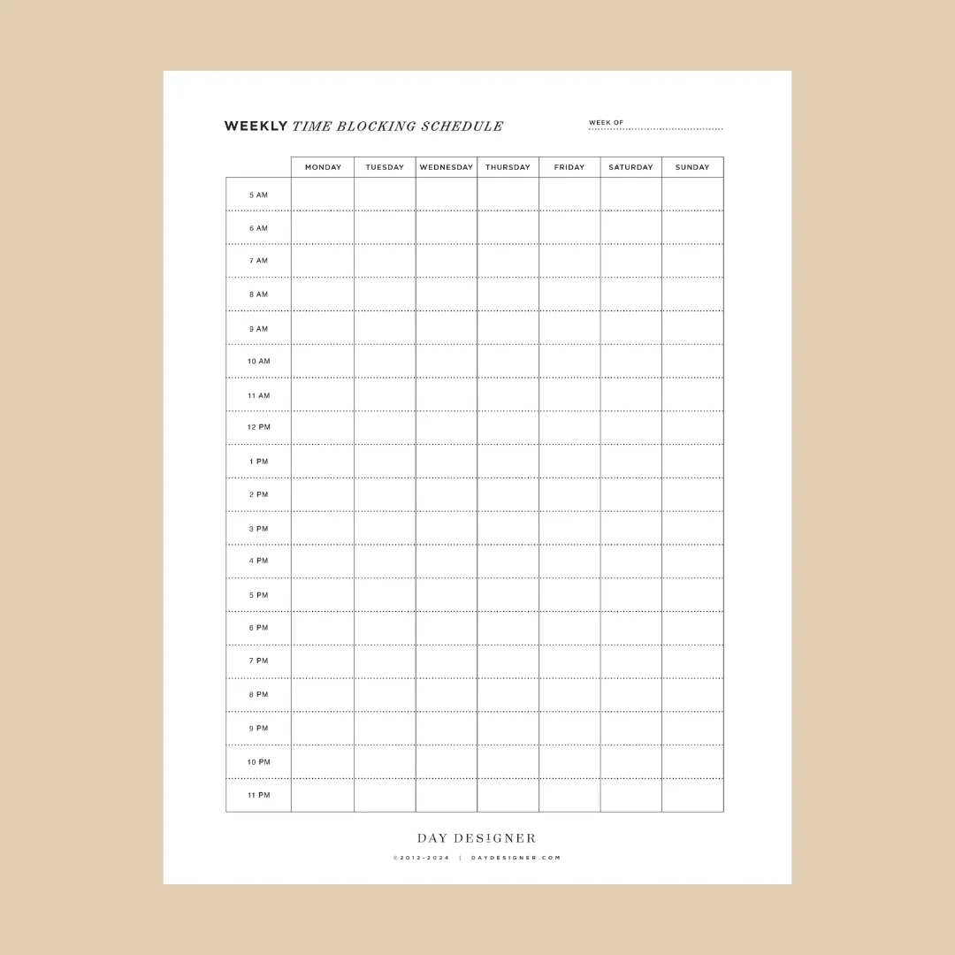 Free Time Blocking Schedule Day Designer