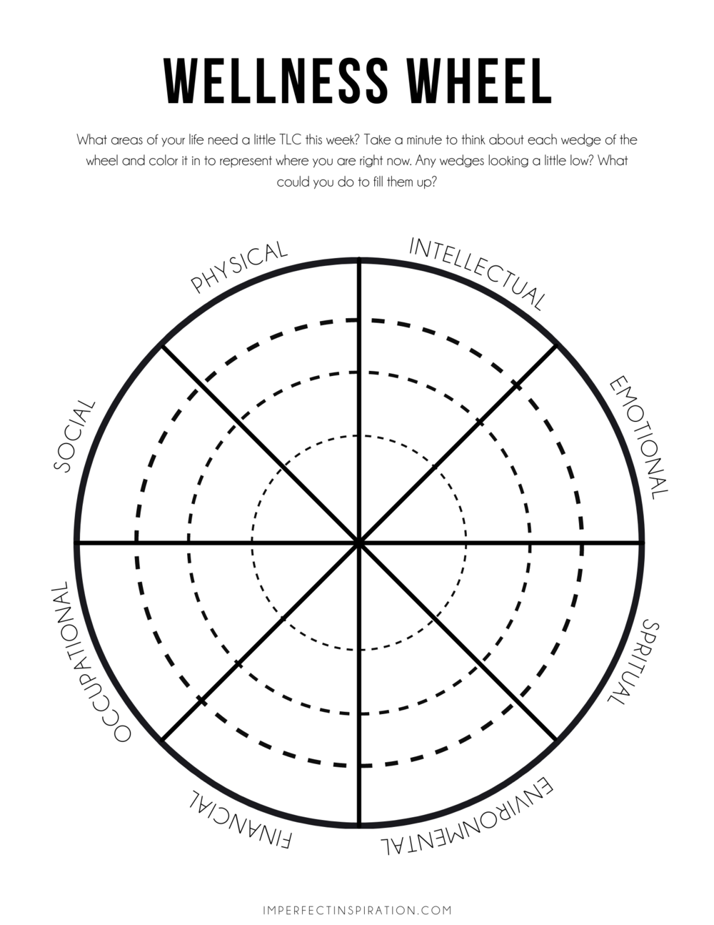 Free Wellness Wheel Printable Imperfect Inspiration Worksheets 