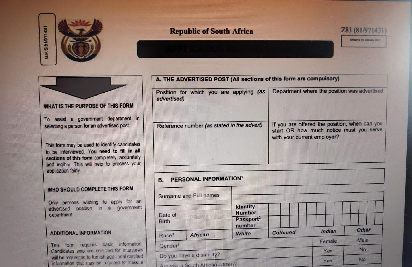 Z83 Form 2025 Dpsa