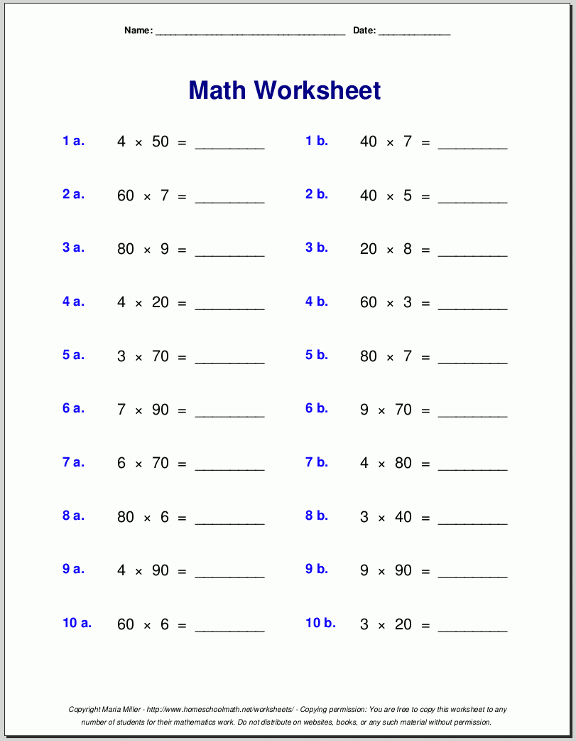 Math Printable Worksheets Grade 4