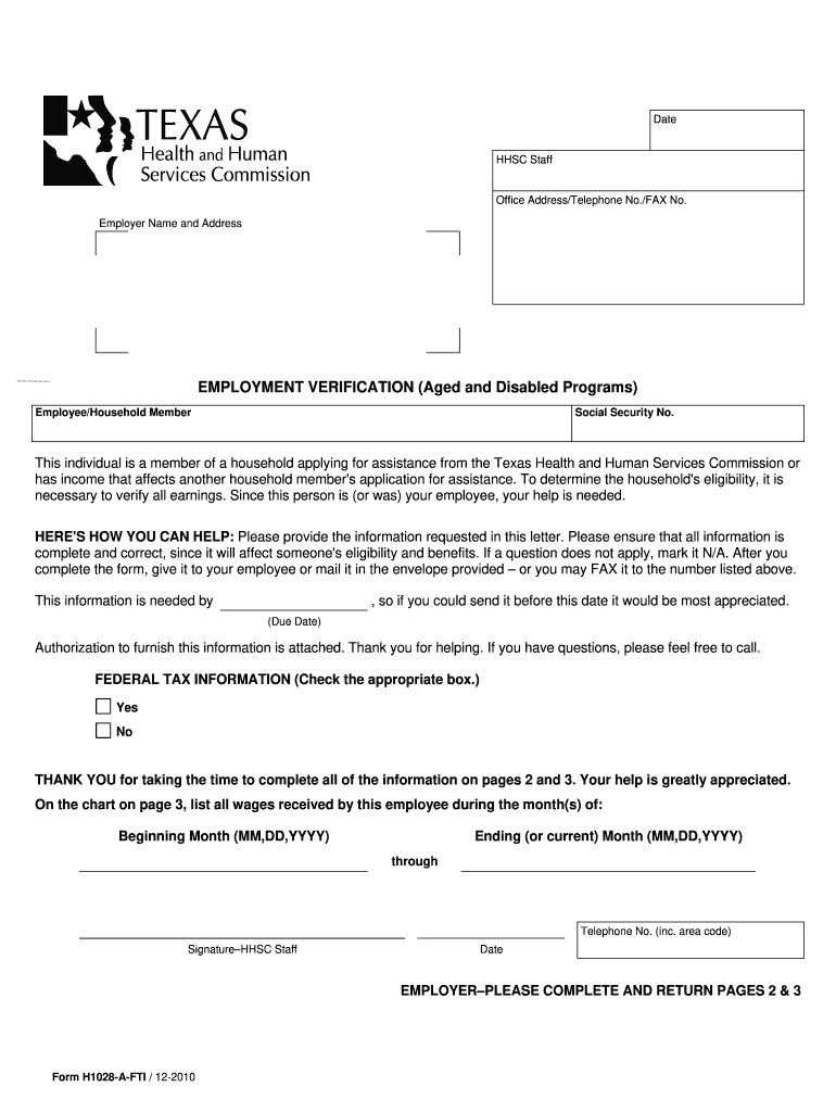 Hhsc Form H1028 Employment Verification