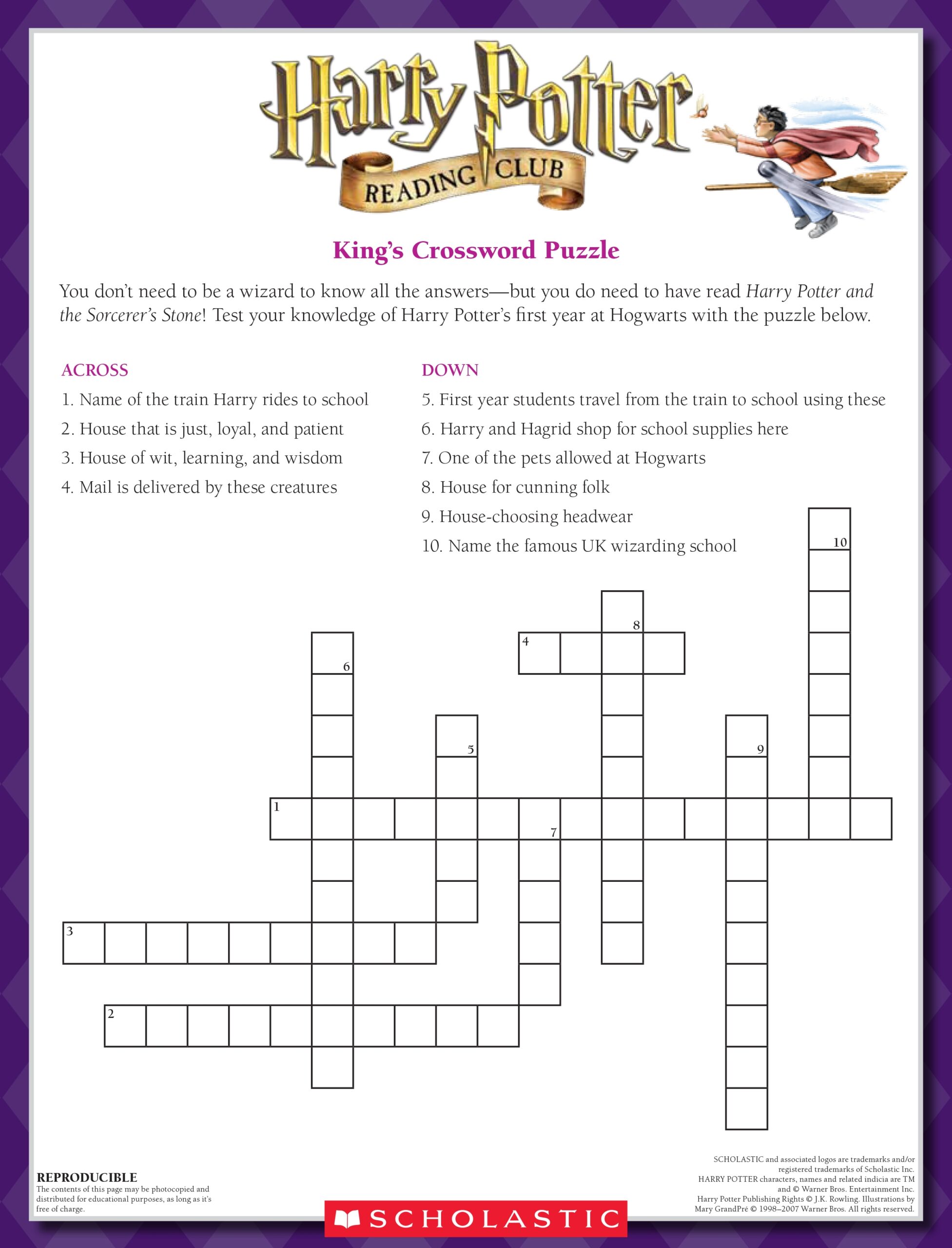 Printable Harry Potter Crossword Puzzles