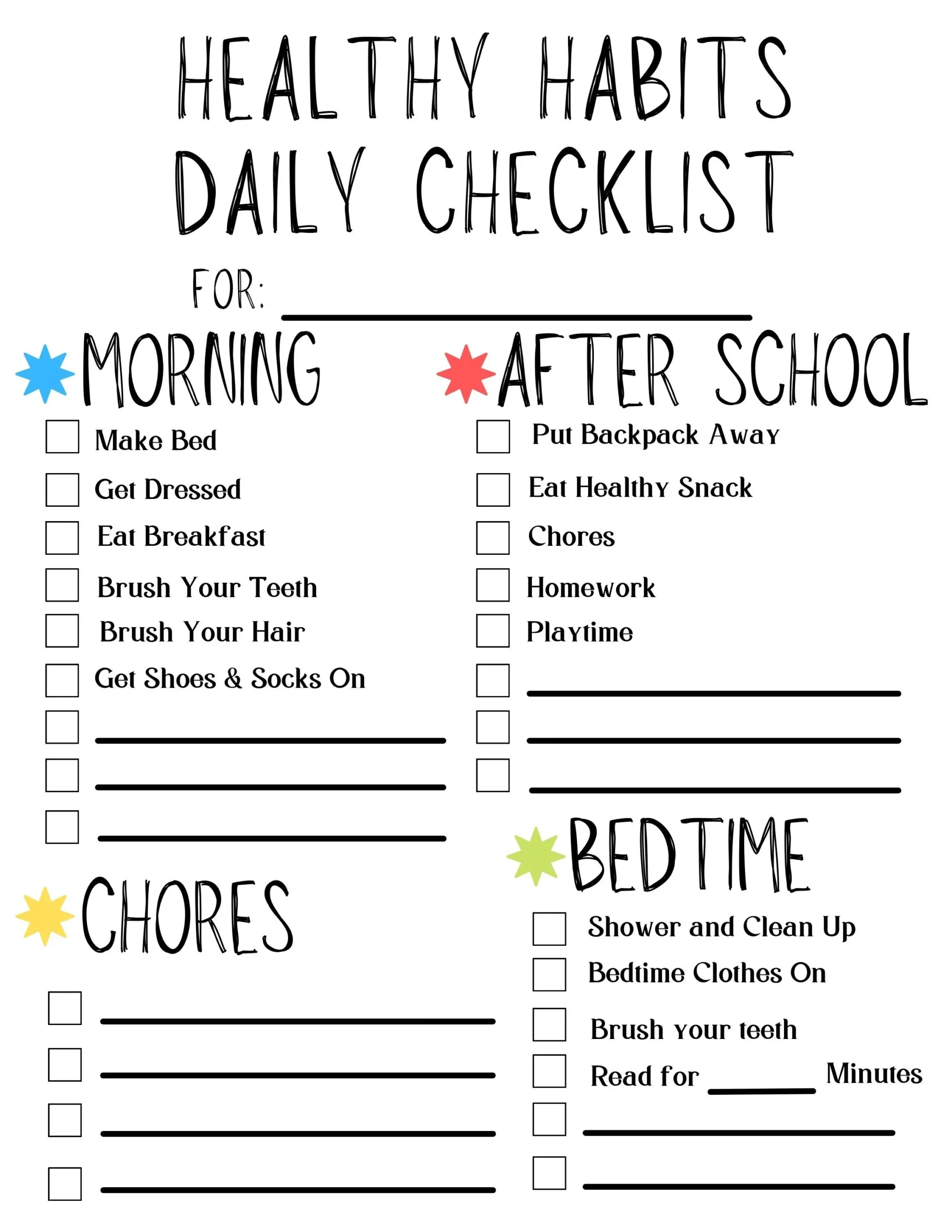 Healthy Habits Checklist Kids Daily Routine printable Daily 