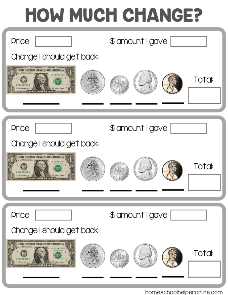How Much Change Money Math Worksheets For Elementary Students 