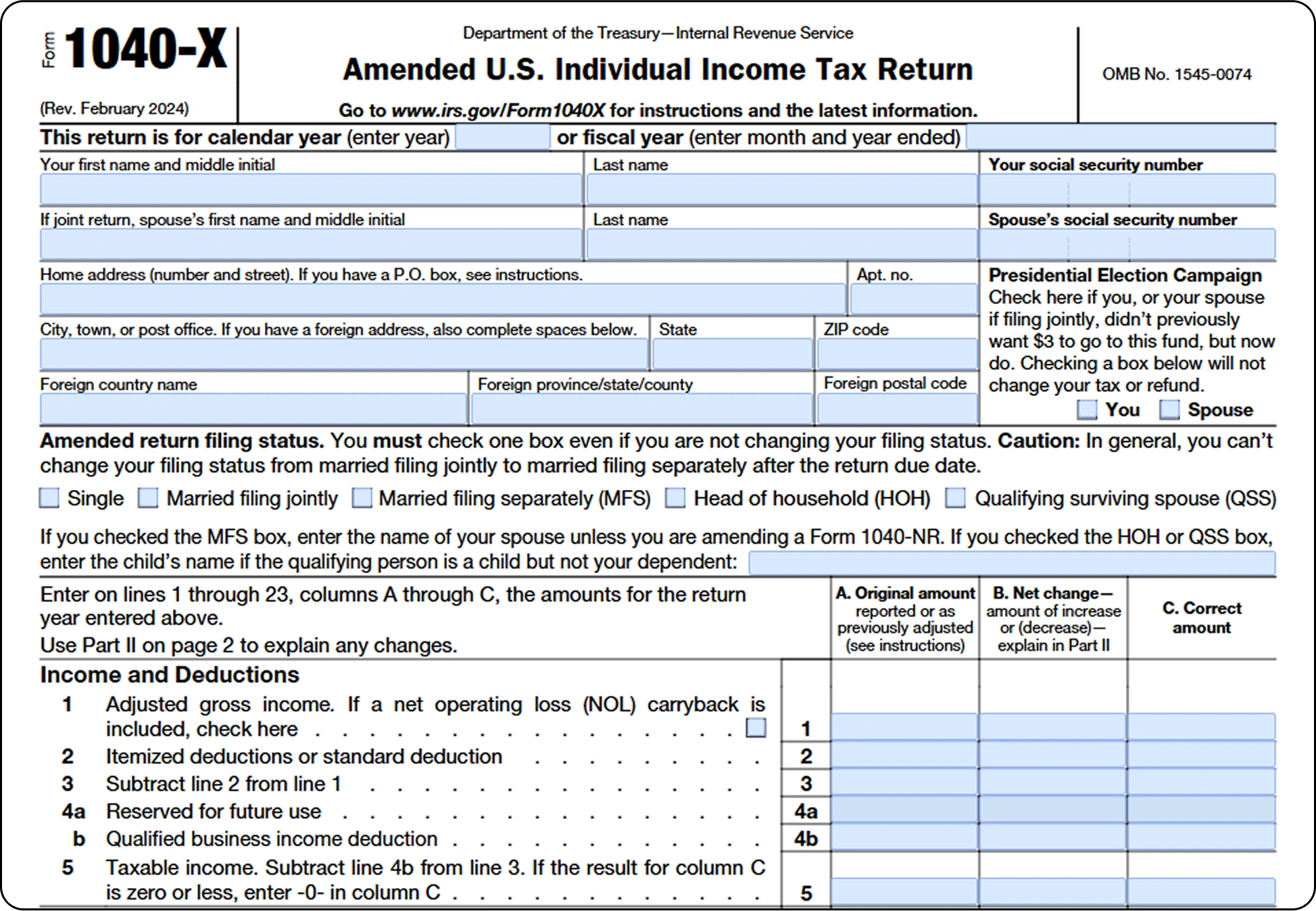 1040x Form Printable 2023