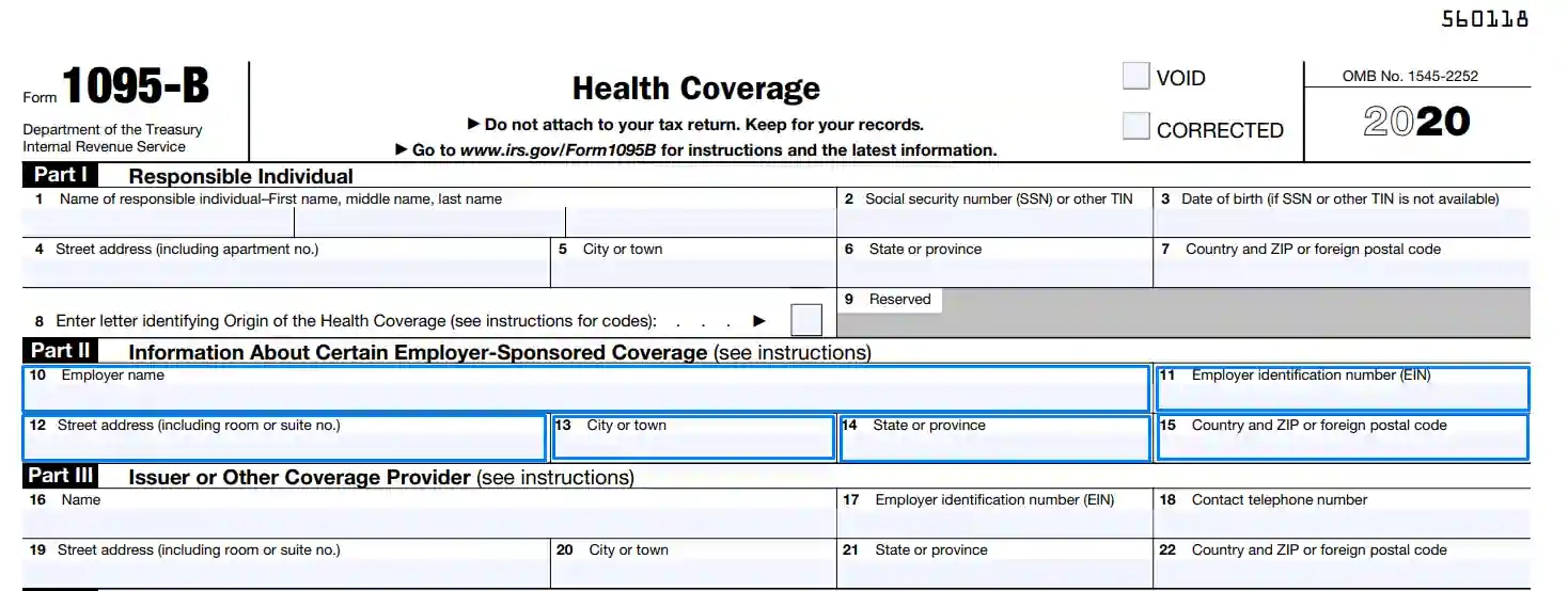 IRS Form 1095 B Fill Out Printable PDF Forms Online