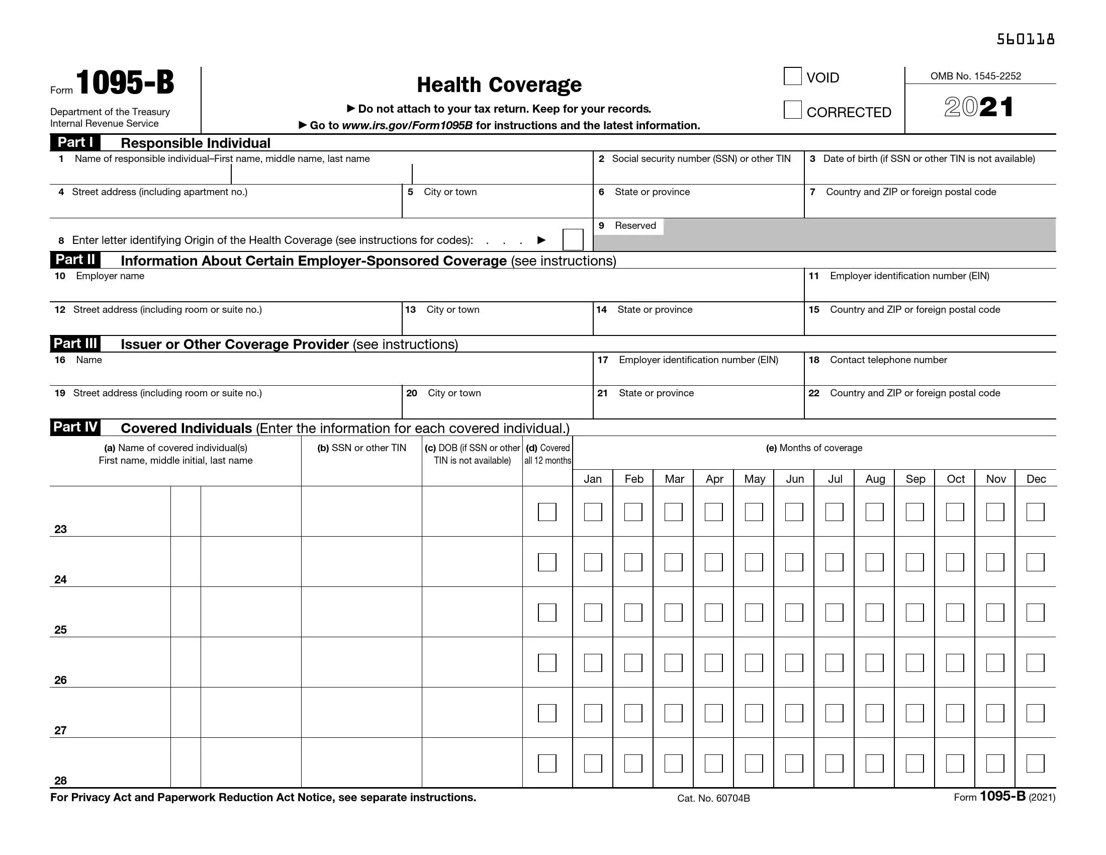 IRS Form 1095 B Fill Out Printable PDF Forms Online