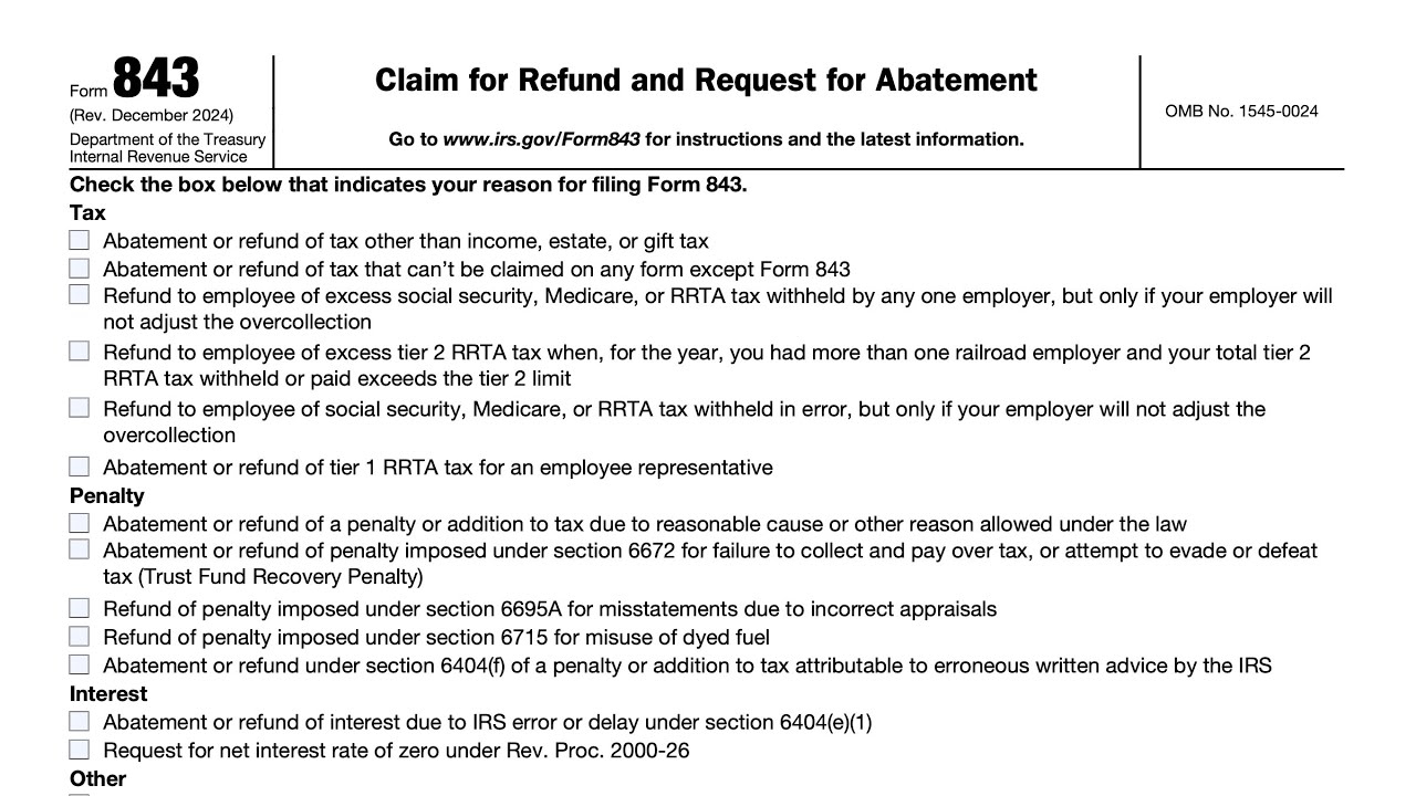 IRS Form 843 Walkthrough Claim For Refund amp Request For Abatement 