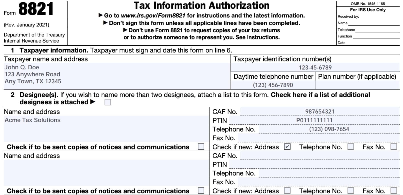 IRS Form 8821 Instructions Tax Information Authorization