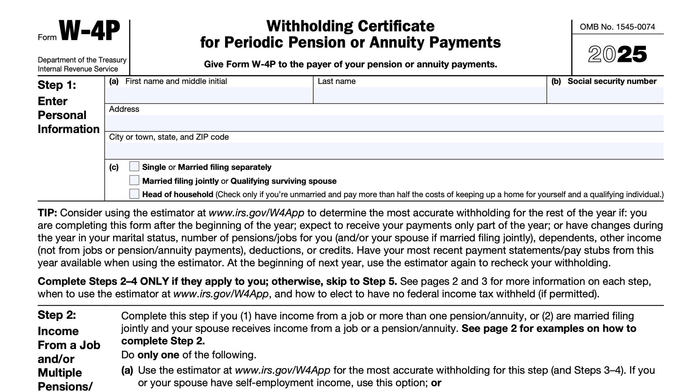 W4p Form 2025 Printable Pdf