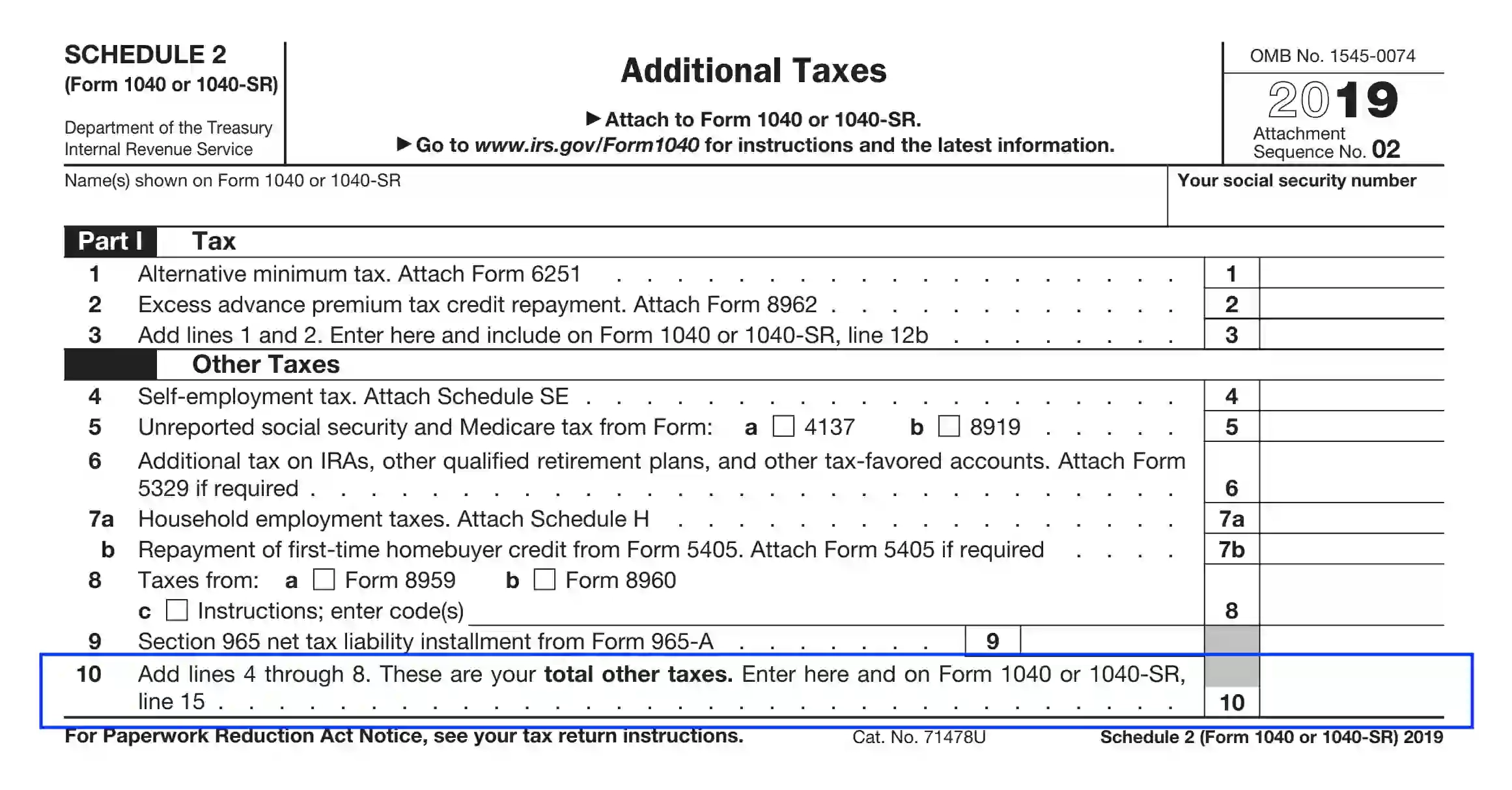 IRS Schedule 2 Form 1040 Or 1040 SR Fill Out Printable PDF Forms