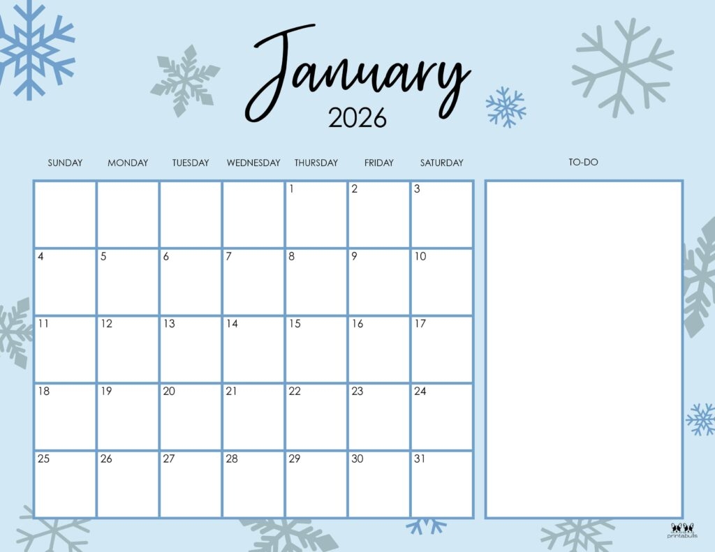 Blank Printable Calendar Jan 2026