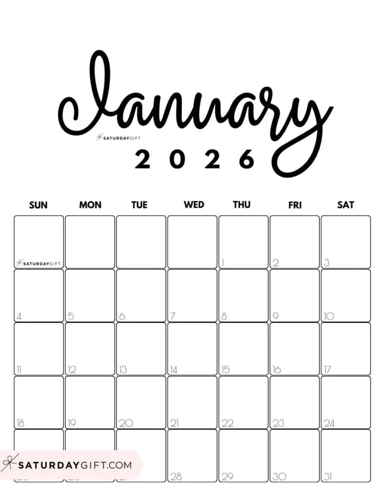 January 2026 Calendars 23 Cute Free Printable PDFs By SaturdayGift