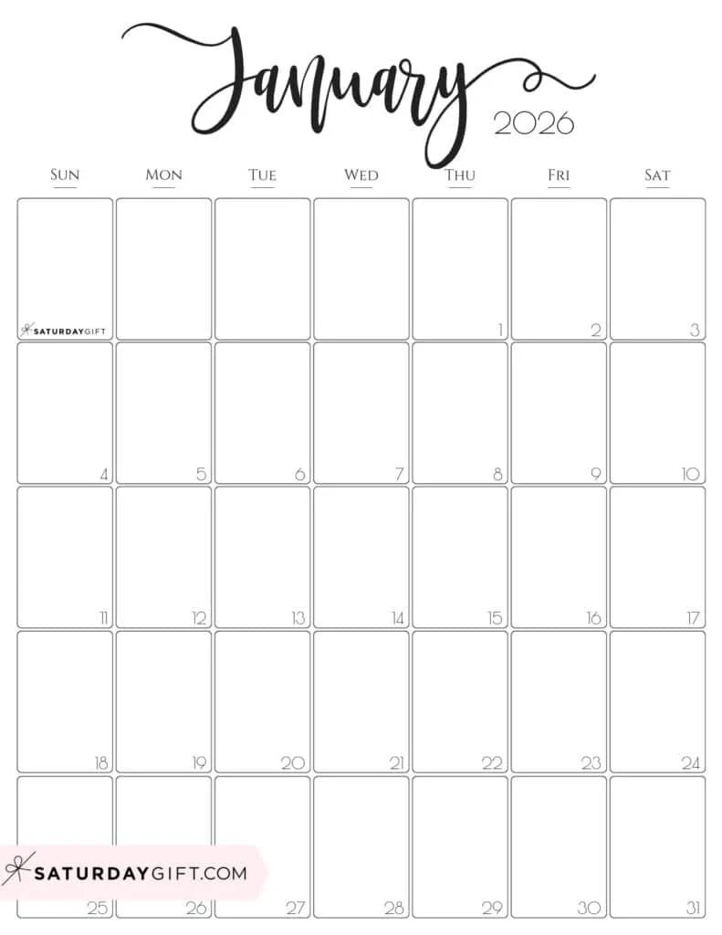 Blank 2026 Monthly Calendar Printable
