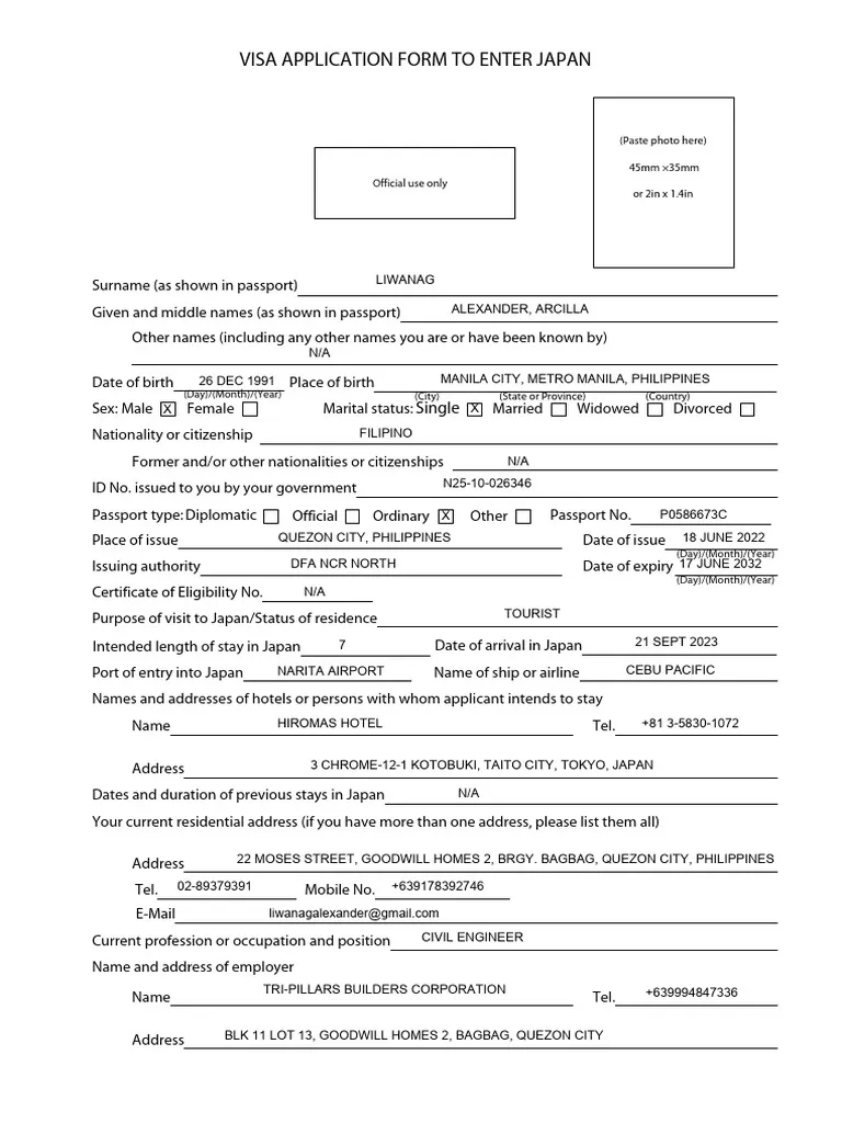 Japan Visa Application Form Download 2024