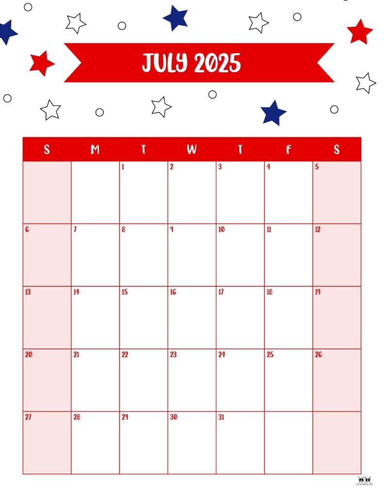 Printable 4th Of July Calendar