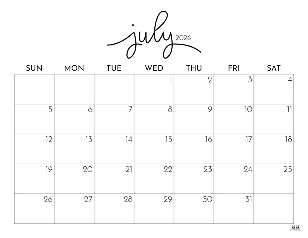 July Printable Calendar 2026