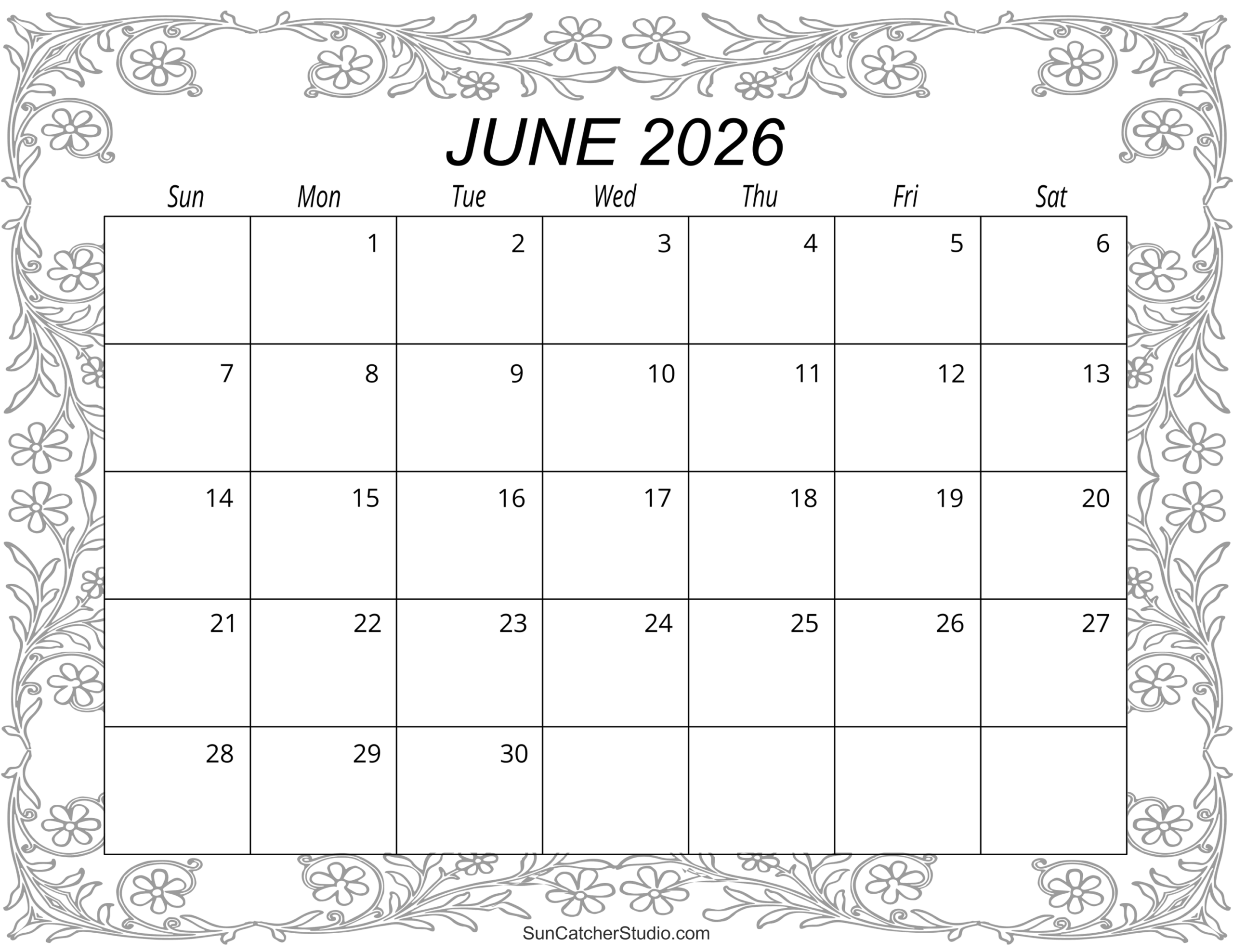 June 2026 Calendar Printable