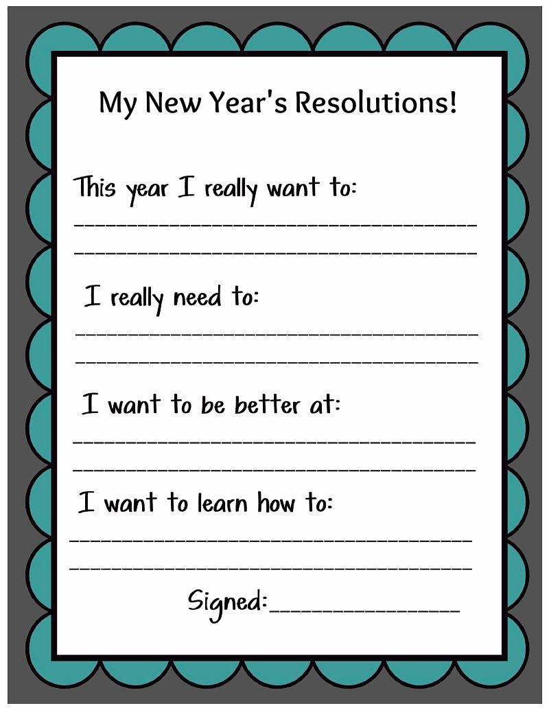 Kid Friendly New Years Resolution Printable Uncommon Designs 