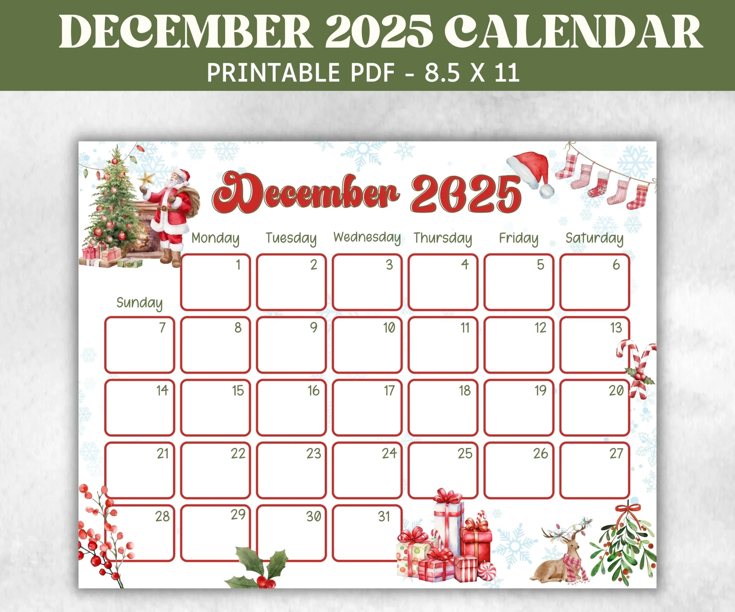 December 2025 Calendar Printable Kids
