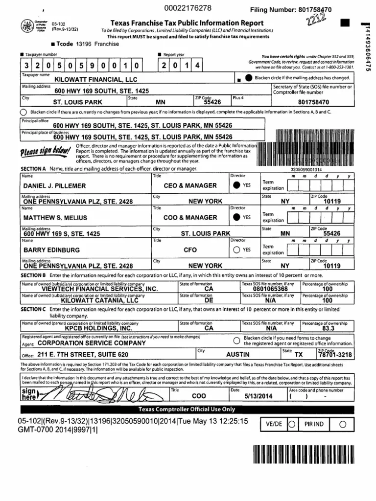 Kilowatt Financial LLC Incorporation Documents Texas PDF