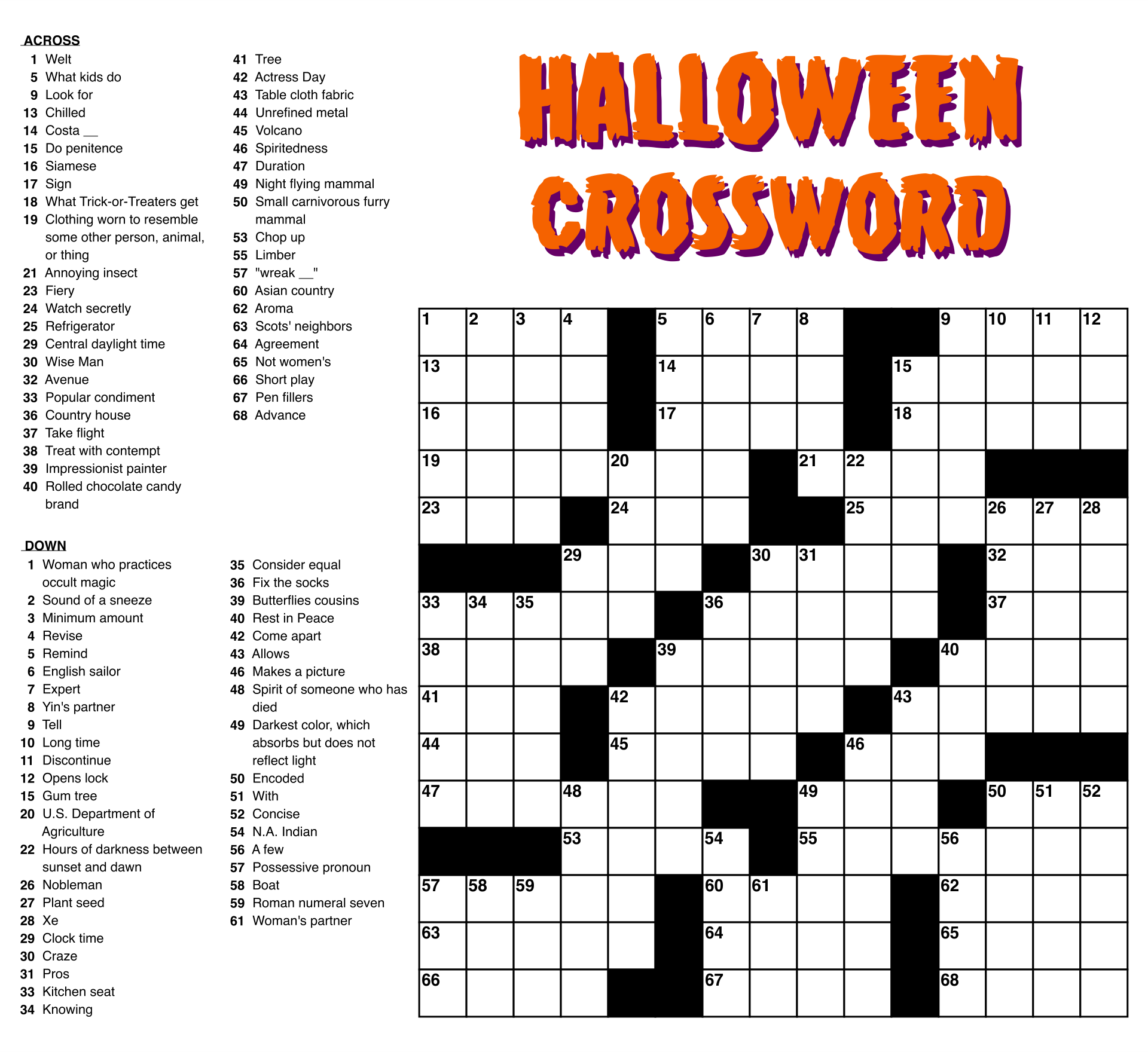 Easy Large Print Crossword Puzzles Printable