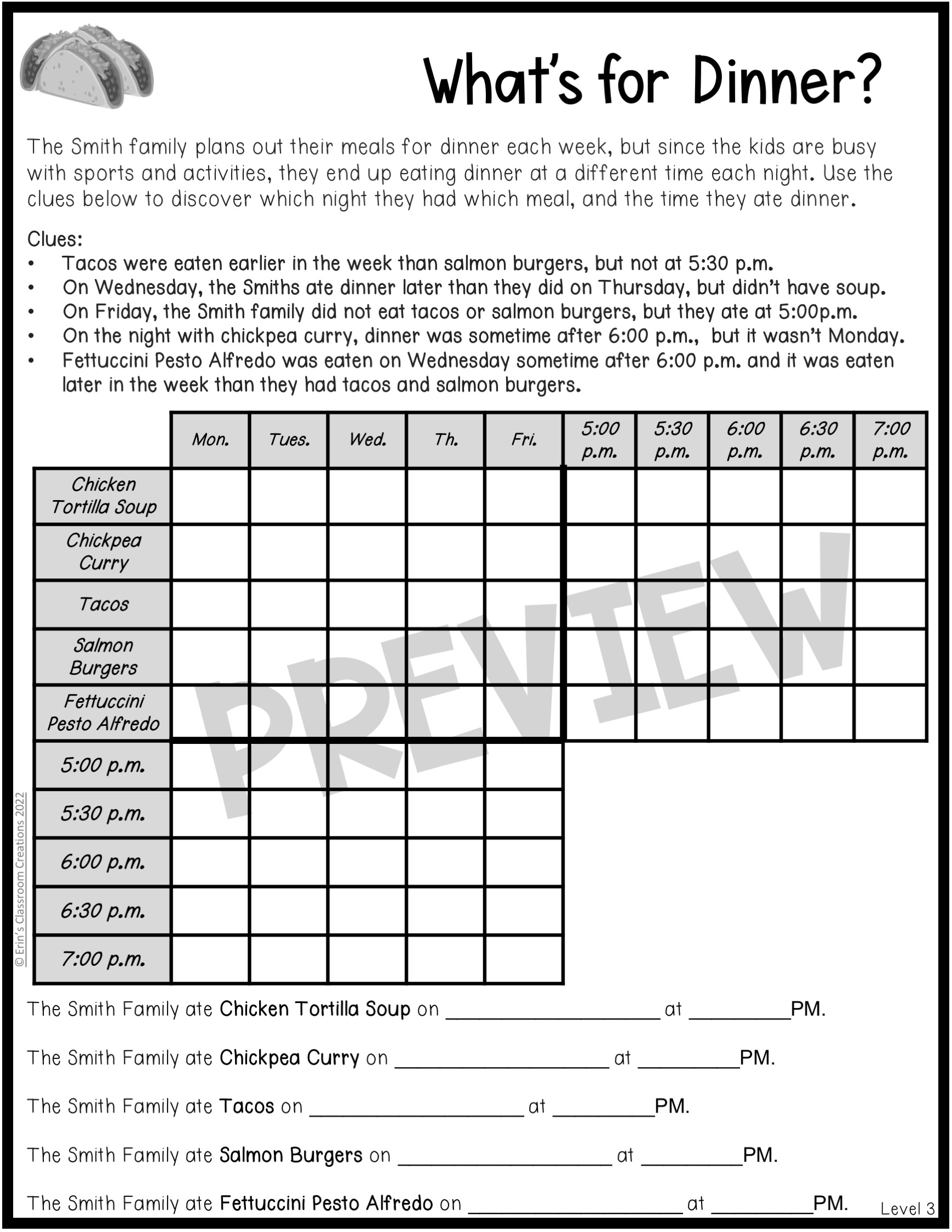 Logic Boxes Puzzles Printable Worksheets