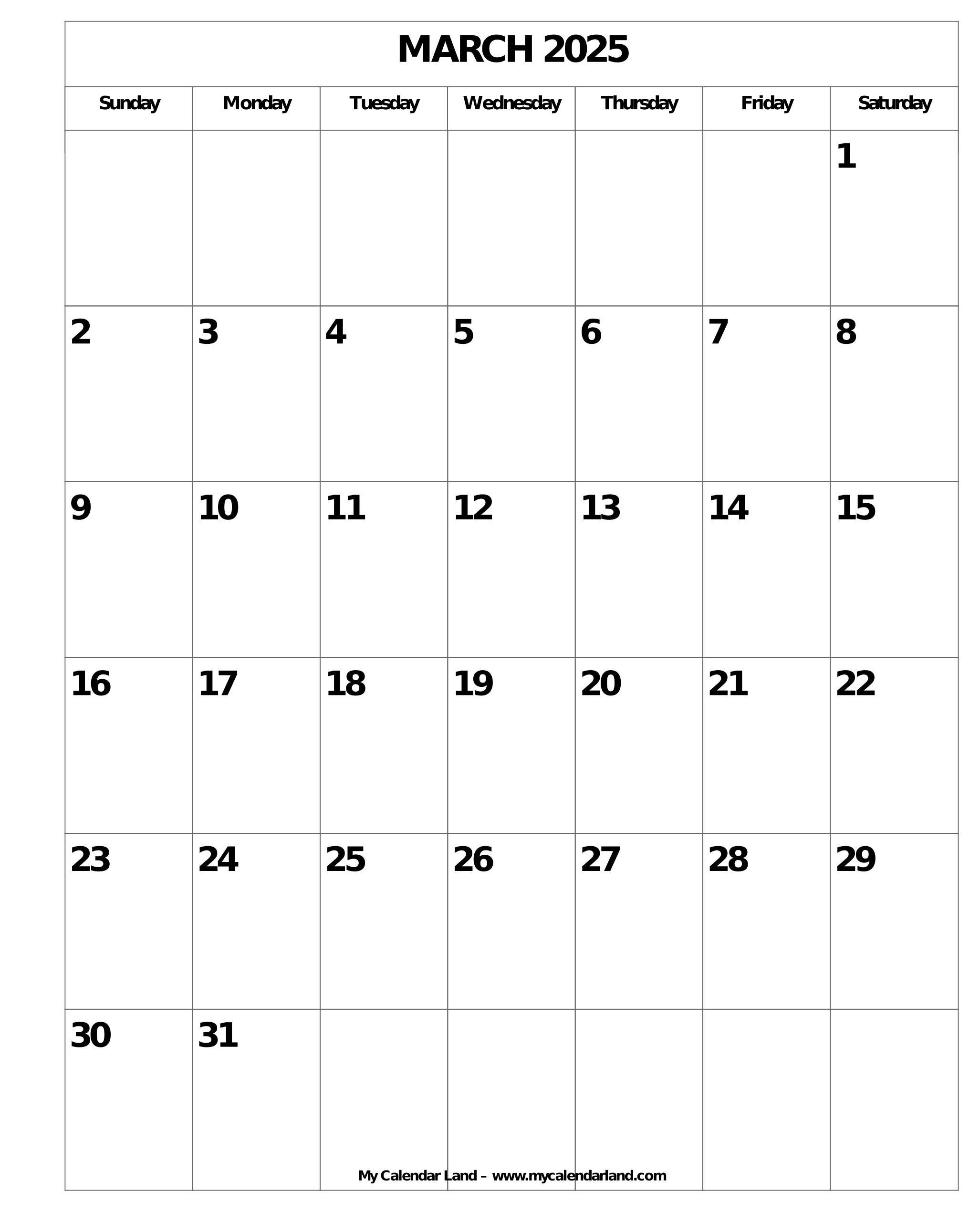 Printable Blank Calendar March