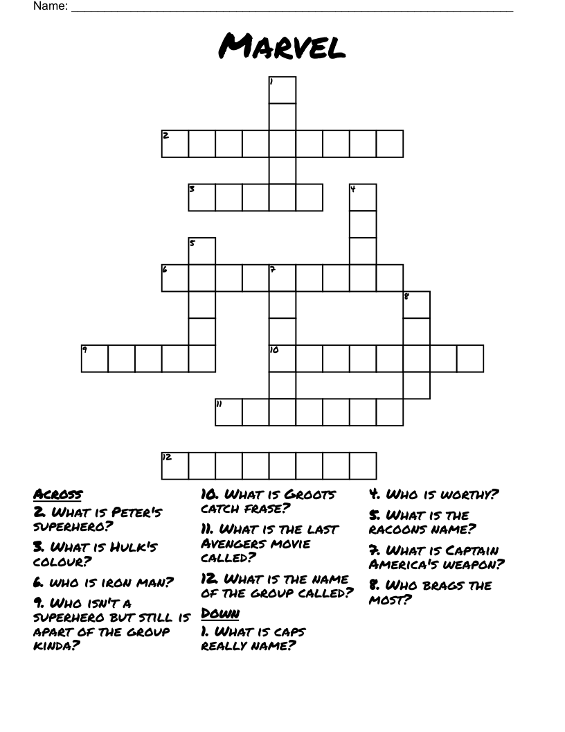 Marvel Crossword Puzzles Printable