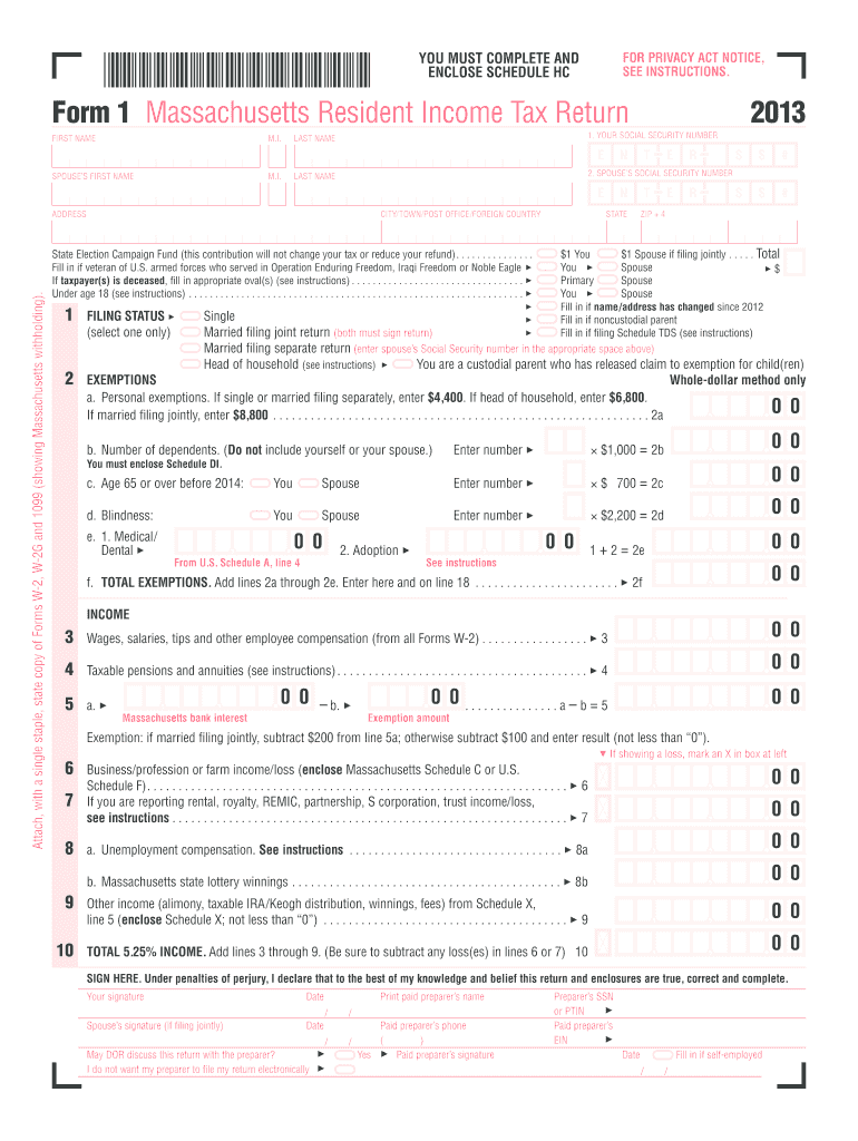 Massachusetts Form 1 Fillable Pdf Fill Out amp Sign Online DocHub
