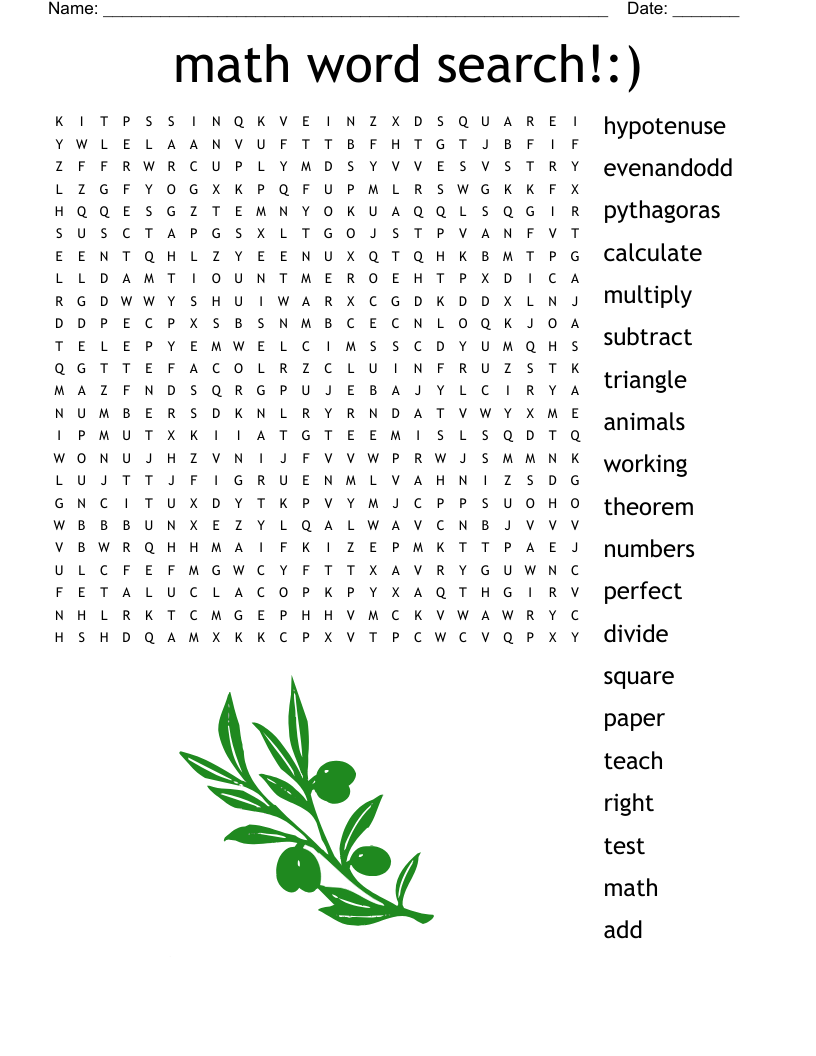 Free Printable Word Search Math