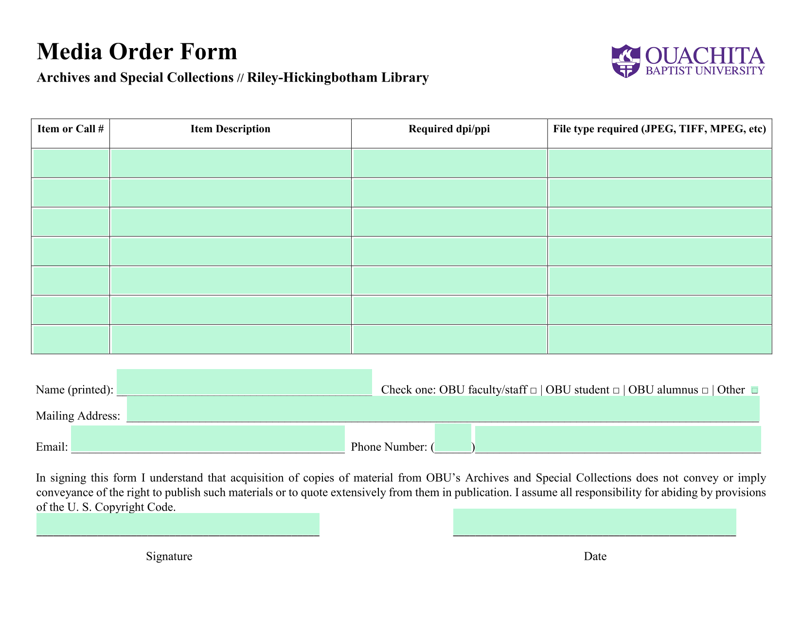 Media Order Form