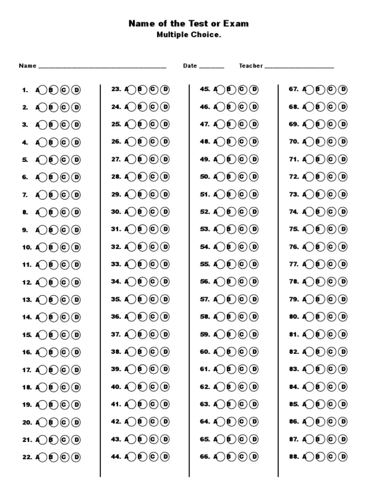 Multiple Choice Bubble Sheet Template Customize This Word PDF 