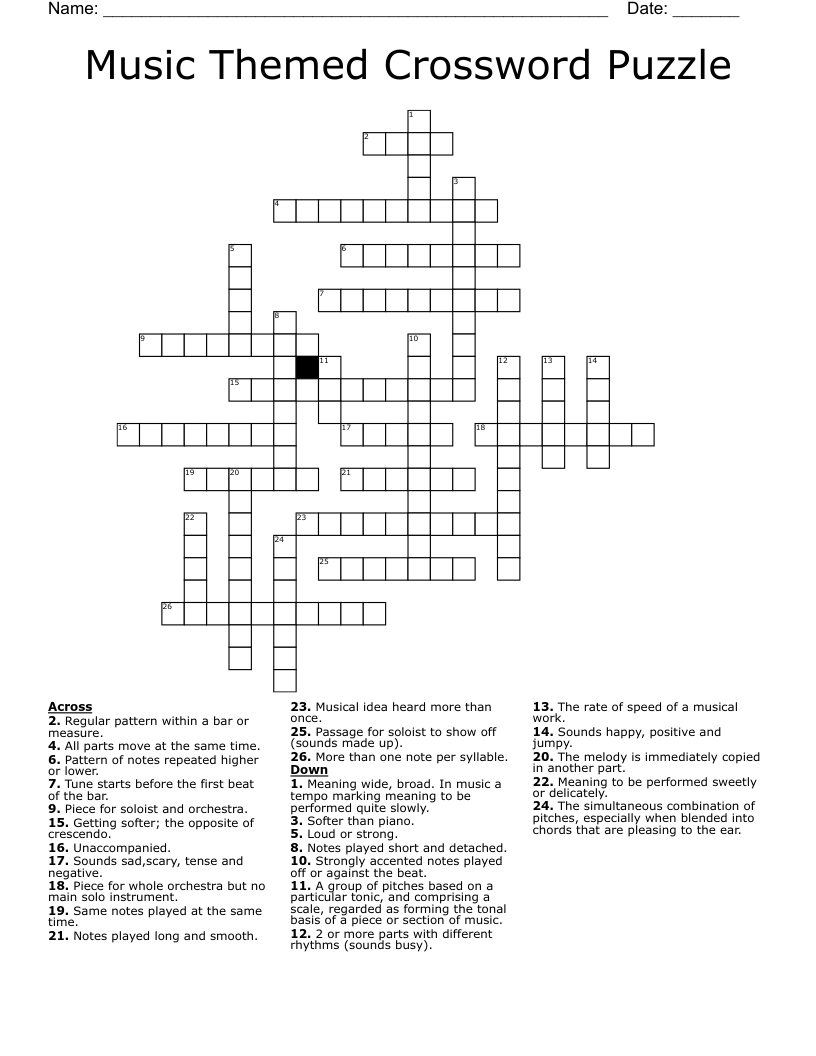 Themed Crossword Words Puzzles Printable Free