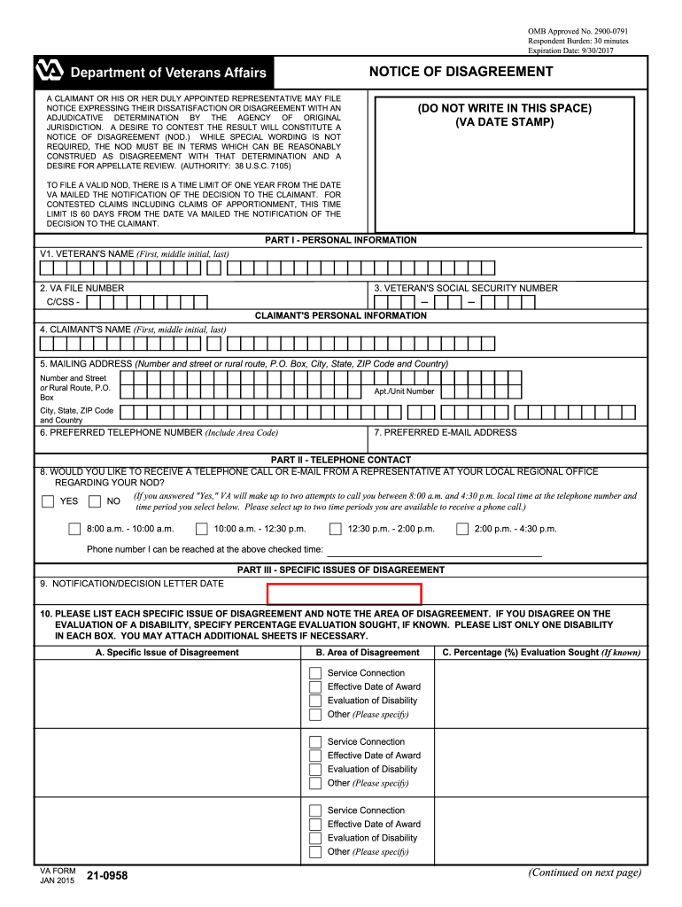 Notice Of Disagreement Va Form 21 0958 Pdf Fill Out amp Sign Online 