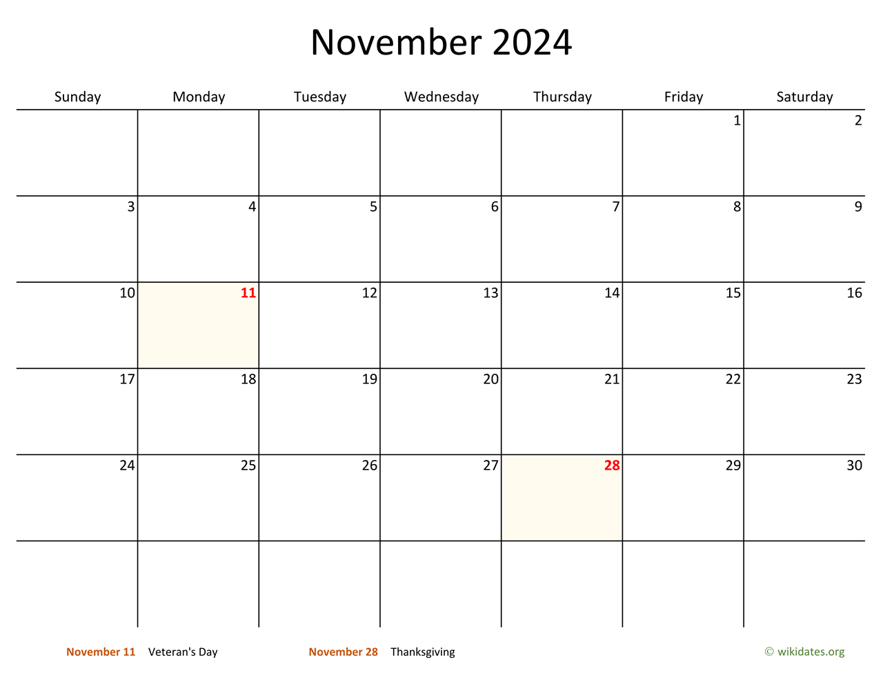 Printable Box Calendar For November