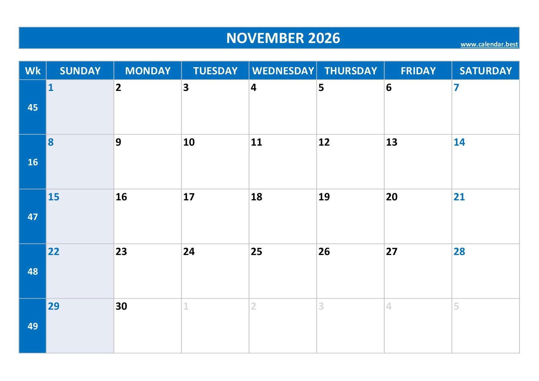 November 2026 Calendar