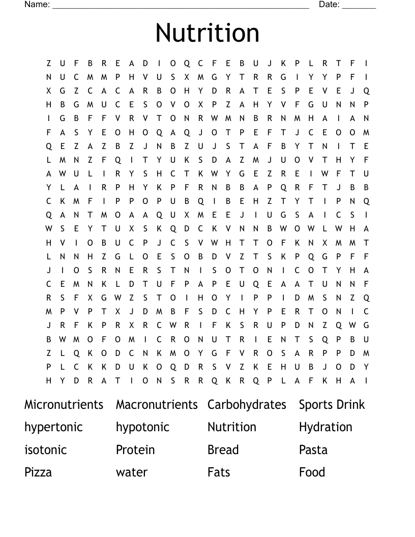 Free Printable Nutrition Word Search