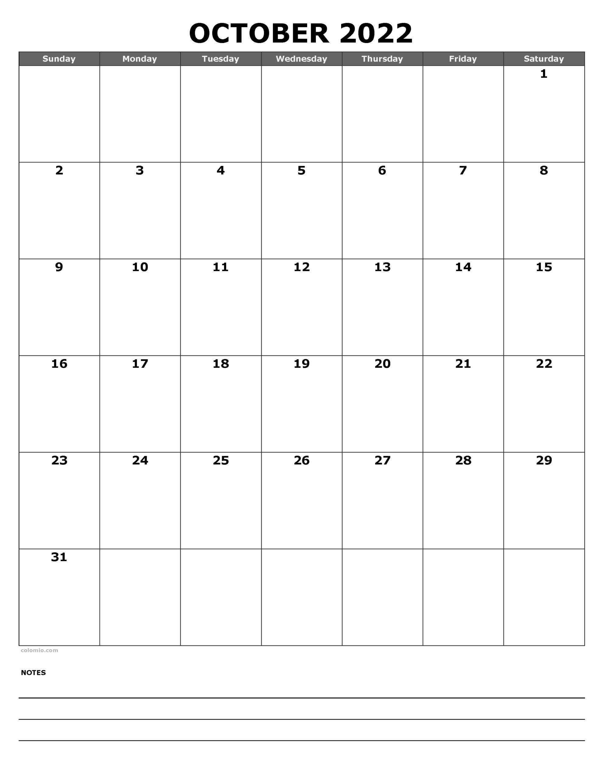 Blank Printable October Calendar