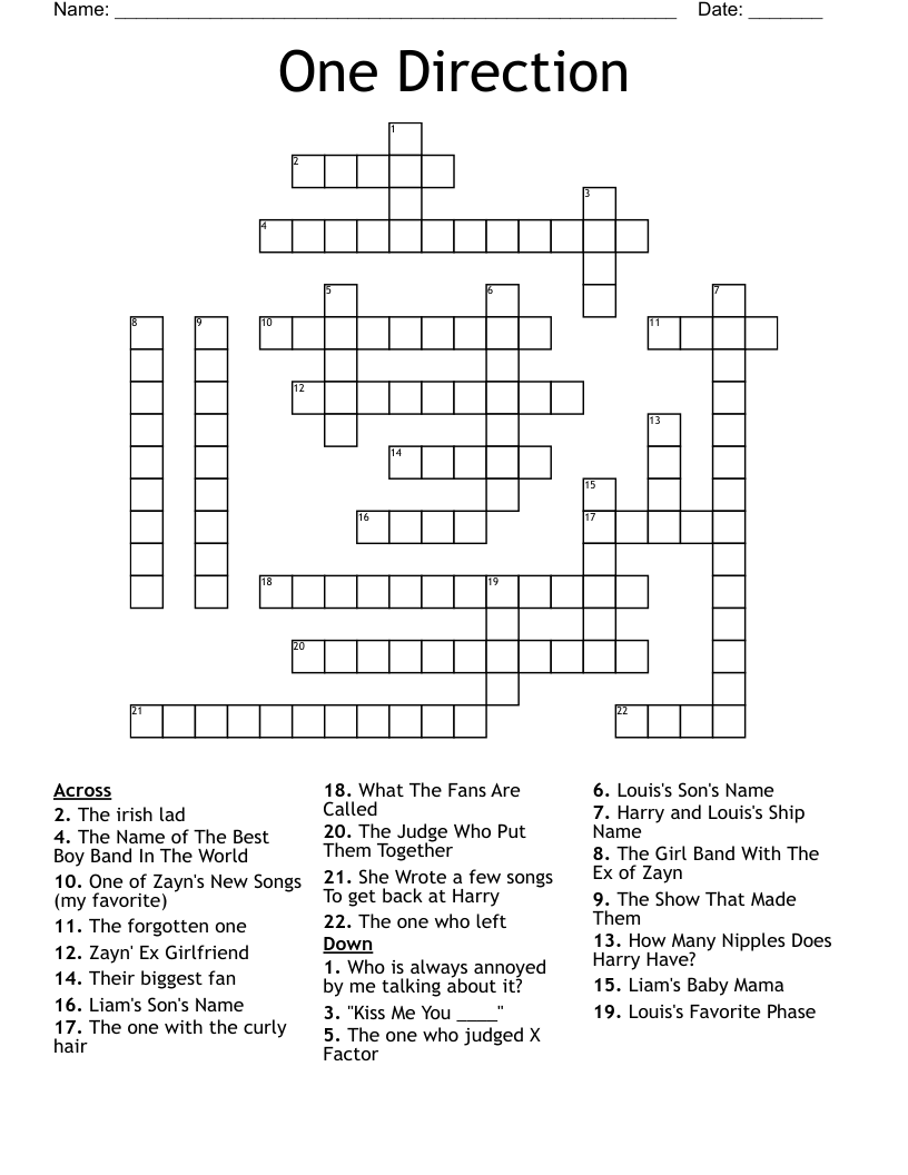 Pop Music Crossword Puzzles Printable