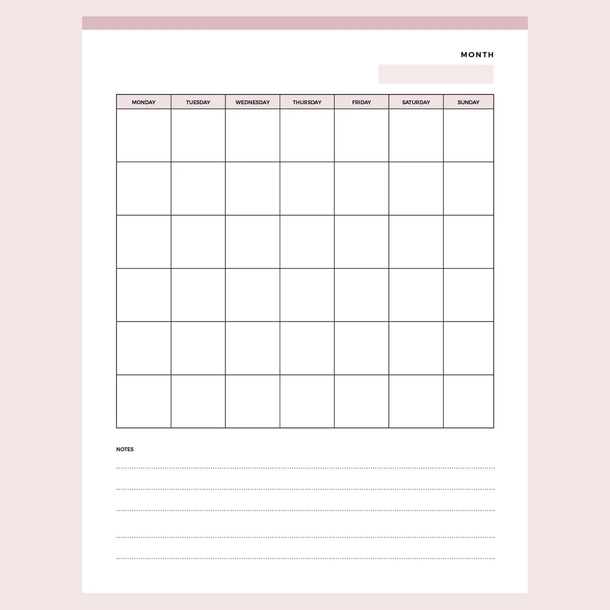 Blank Calendar Letter Size Printable