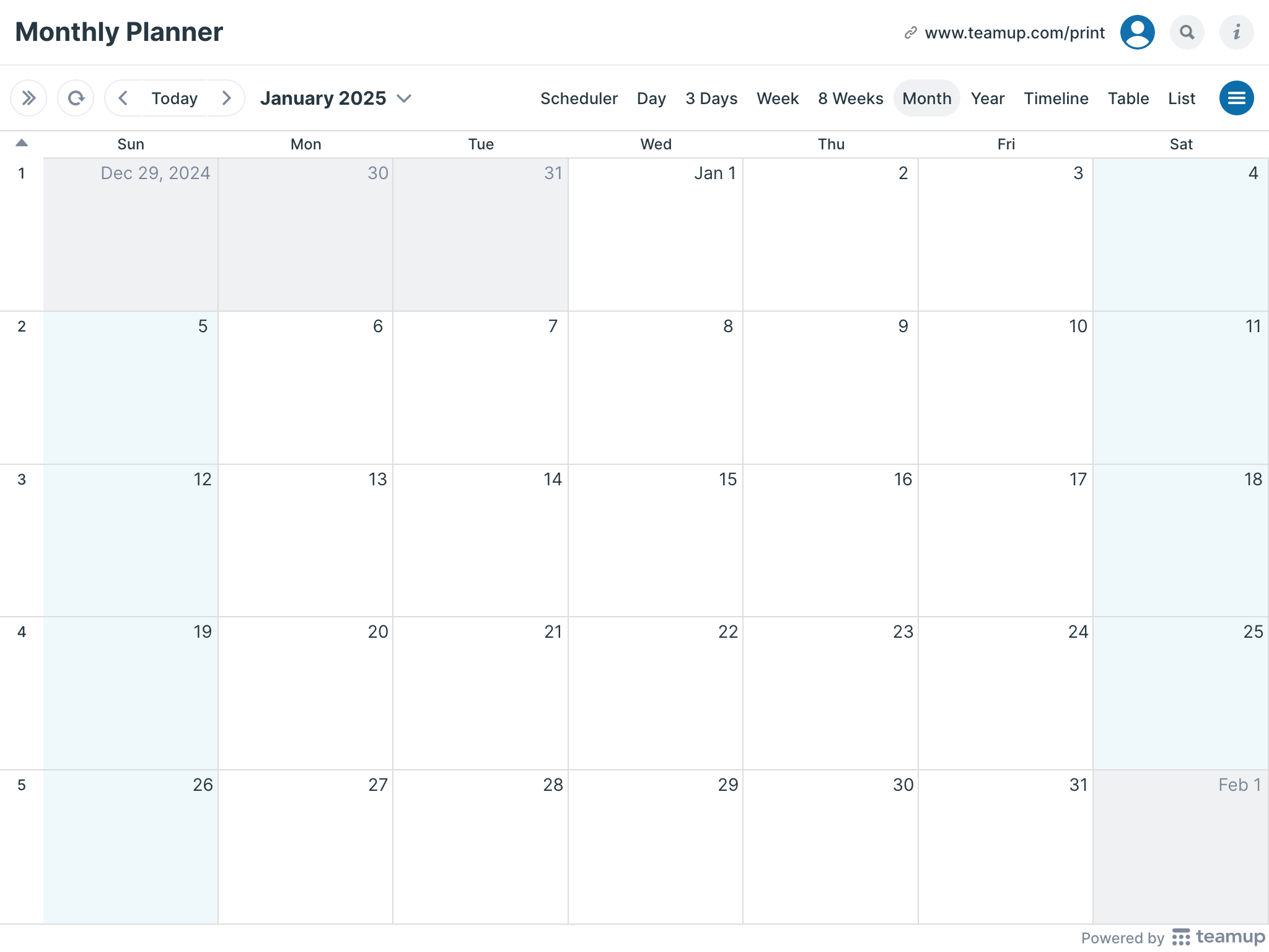Blank Month Calendar Printable 2025