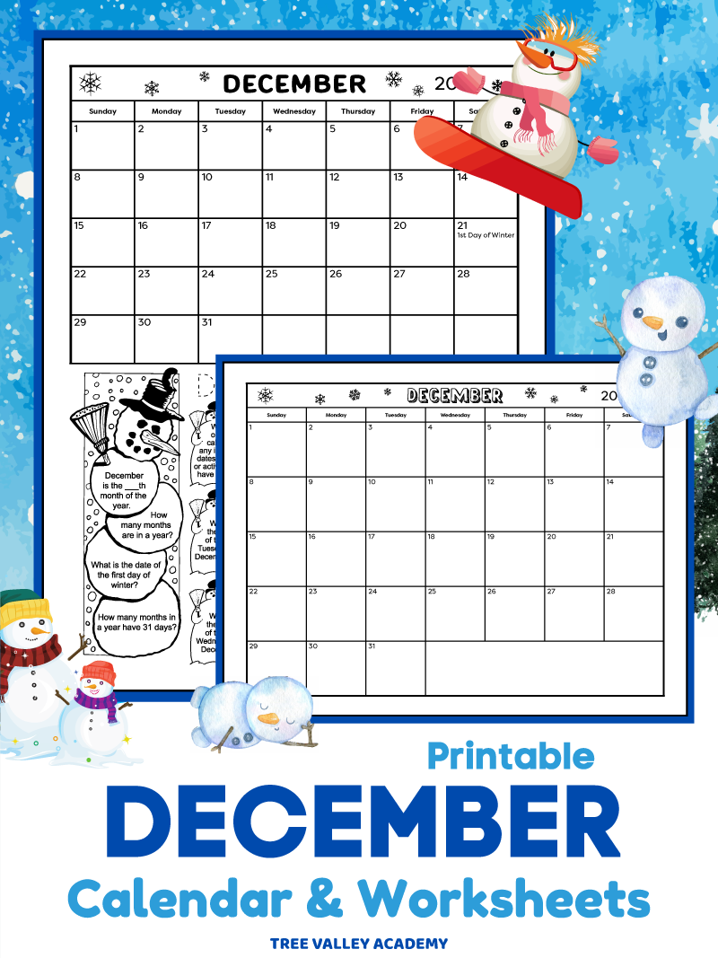 December Calendar For Kids Printable